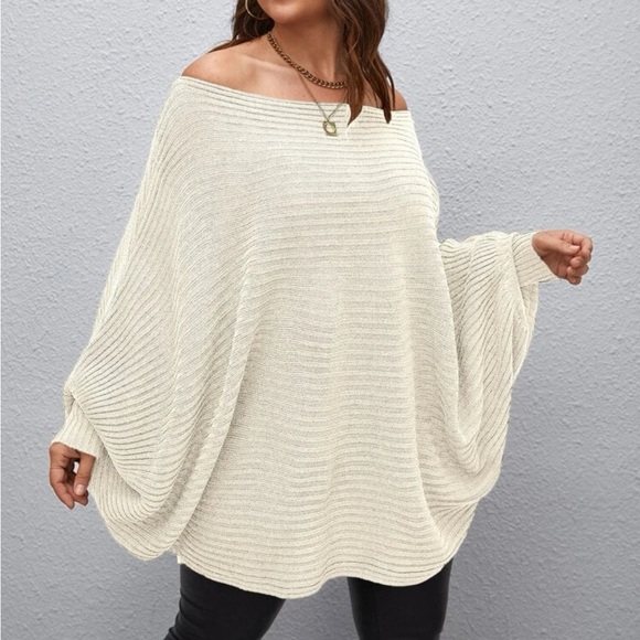 Please size cream batwing sleeve off shoulder sweater - Picture 4 of 5